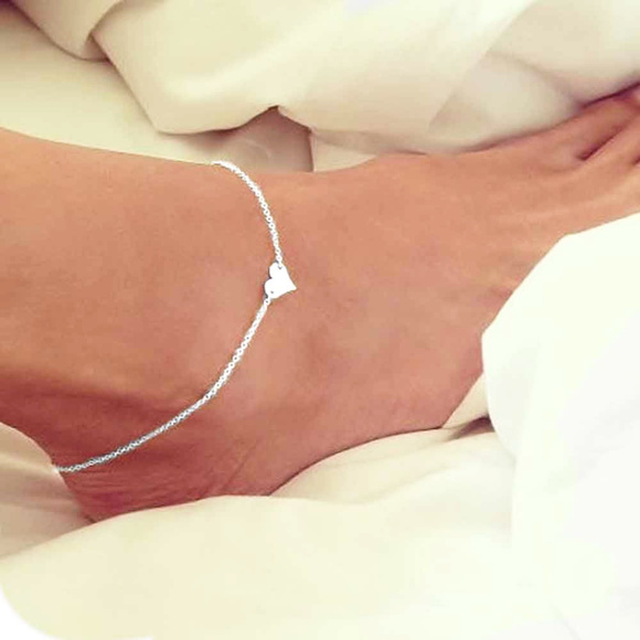 Gold Heart Charm Anklet. Silver Heart Anklet. - Picture 2 of 7
